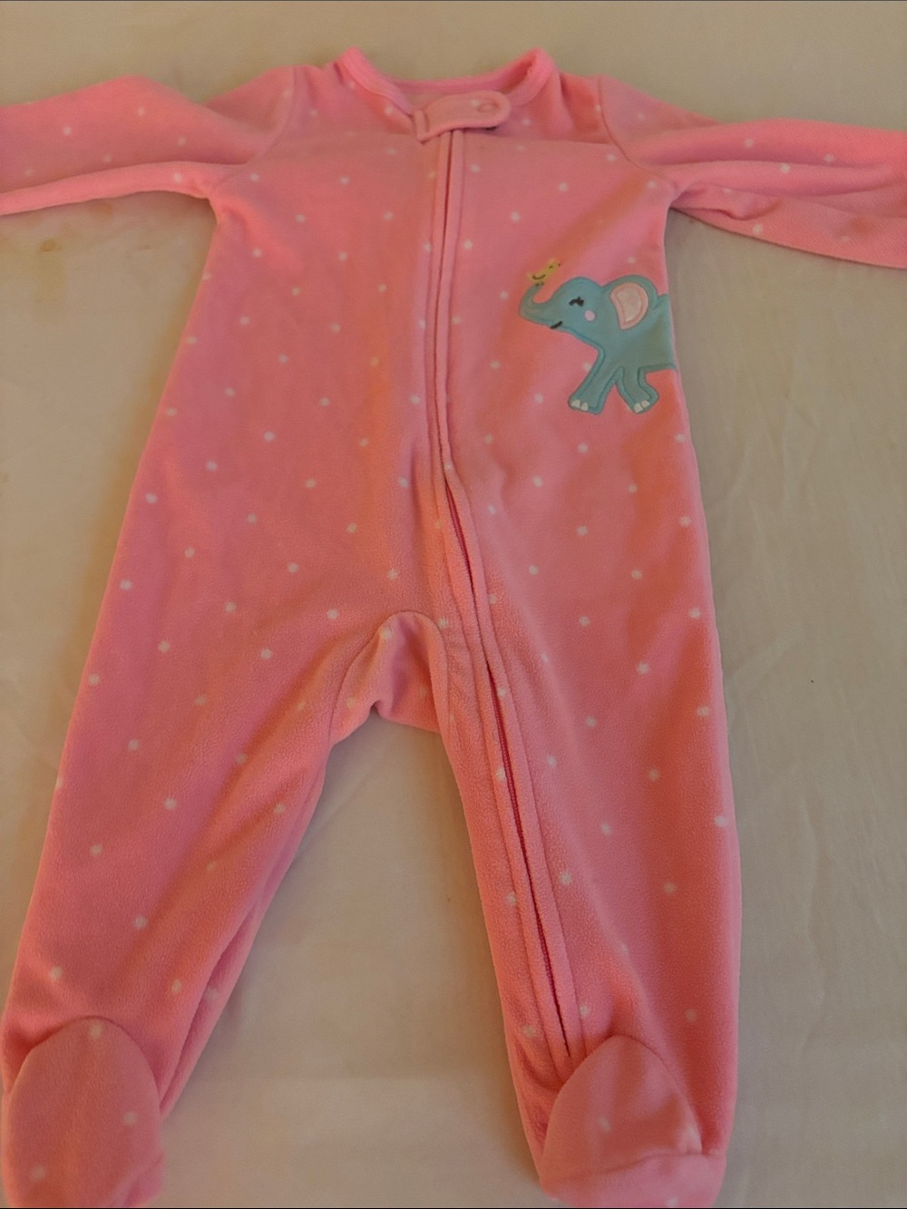 Carter's Pink Polka-Dot Footed One-Piece with Blue Elephant
